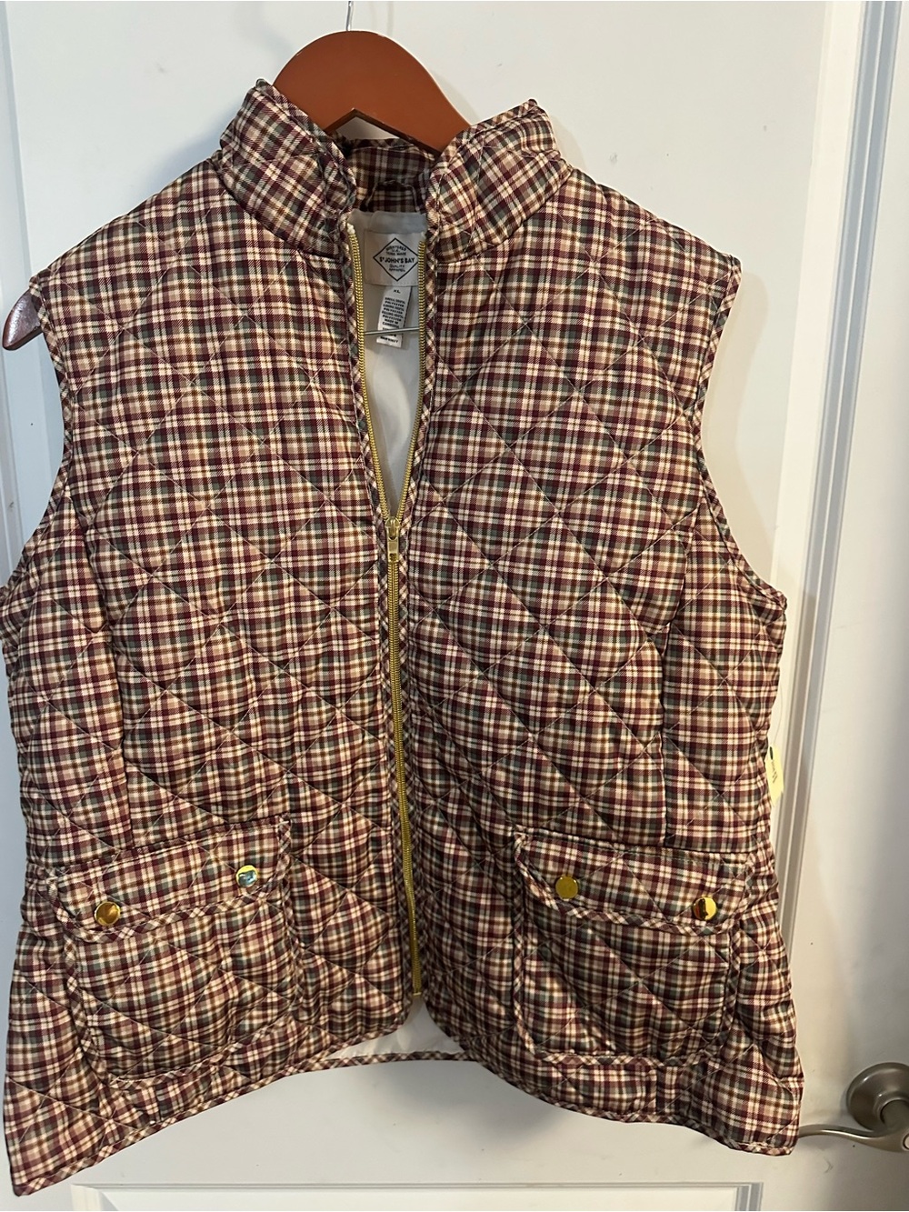 St. John's Bay Quilted Plaid Vest - Burgundy and Tan